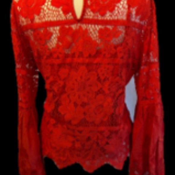 Red Orange bell sleeve lace overlay with coresponding cami. Size XL - Picture 8 of 8